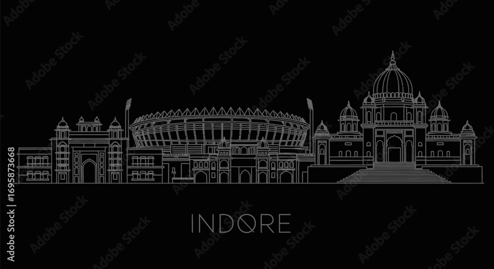 Obraz premium Indore Skyline with India Minimalist, and Landmark.