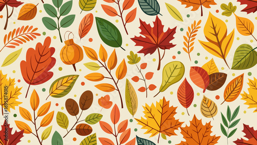 Vibrant autumn leaves and pumpkin lantern pattern