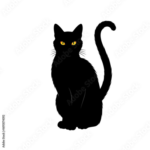 Eerie black cat with glowing yellow eyes, perfect for Halloween designs, spooky themes, or mysterious feline artwork, adding a touch of enigmatic charm for your projects