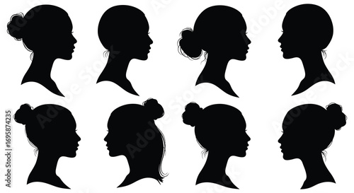 various hairstyles shown through silhouettes of women profiles