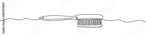 Brush in one line art style. Drawing of a hairbrush with an editable black stroke on a white background. Vector illustration.