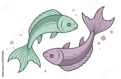 Pisces Yin Yang Fish - Minimalist Vector Art