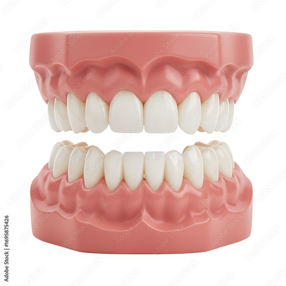 Fototapeta premium Dental model showcasing realistic human teeth on pink base 