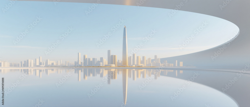 Fototapeta premium Futuristic City Skyline with Curved Architecture