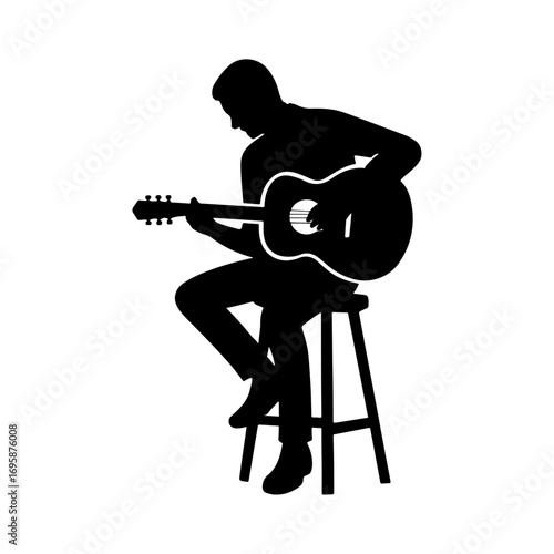 Musician icon with acoustic guitar in flat design
