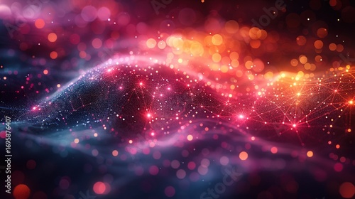 Futuristic Abstract Illustration of Digital Network Connections with Colorful Lines