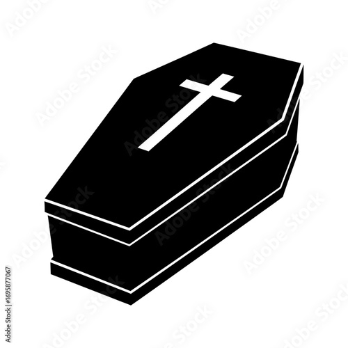 Elegant black coffin with cross, a powerful symbol of remembrance and mourning, suitable for memorial designs, funeral services, and somber reflections on life's journey