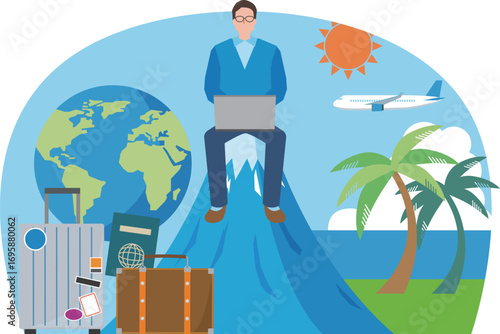 旅をしながら仕事をする男性