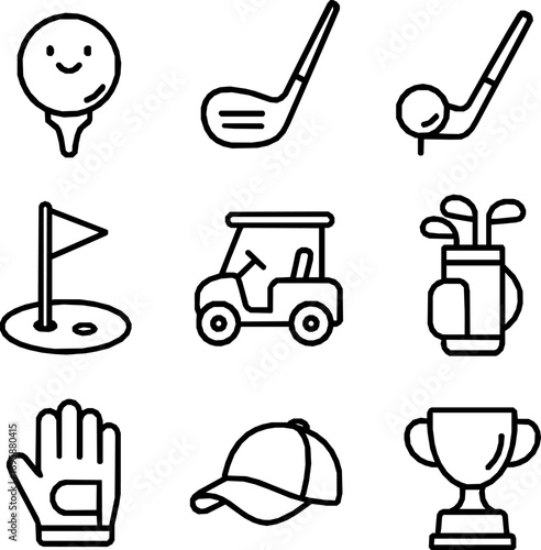 Golf Vector Icon Set – Minimal Monoline