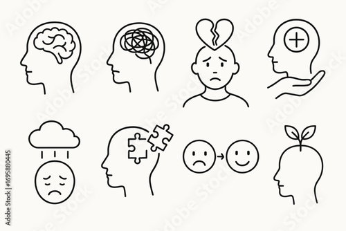 Mental Health Icons Set – Psychology, Therapy and Emotional Wellbeing