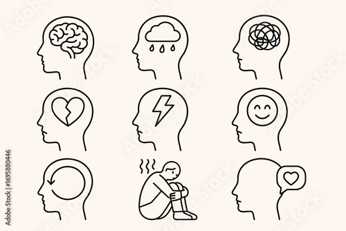 Mental Health Icons Set – Psychology, Therapy and Emotional Wellbeing