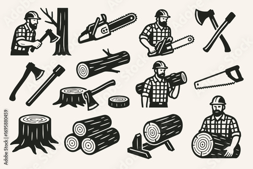 Lumberjack and Logging Tools Icons_simple_compose
