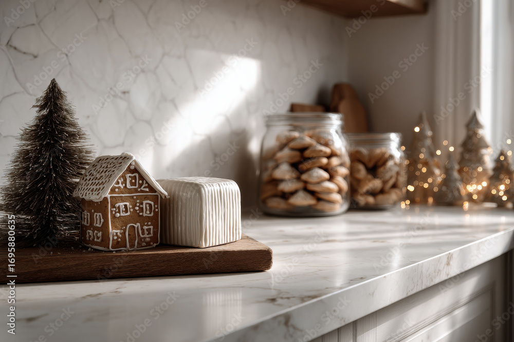 Obraz premium cozy minimalistic kitchen adorned for christmas featuring aromatic holiday baked goods