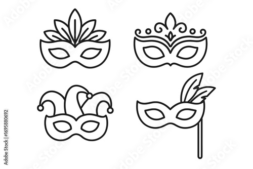 Carnival and Masquerade Masks Line Icons – Costume Party Symbols