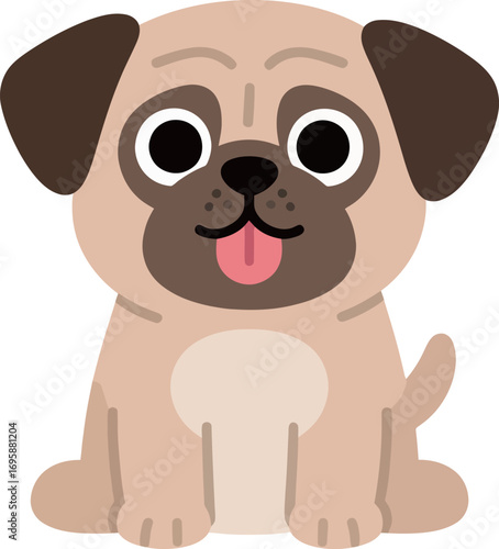 Cute cartoon pug puppy with big eyes and a playful expression