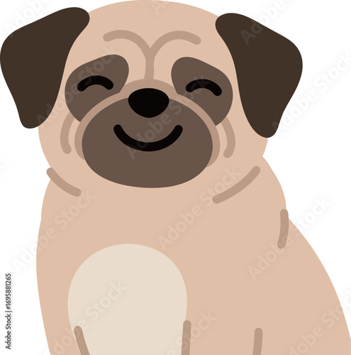 Cute cheerful pug illustration with a friendly expression.
