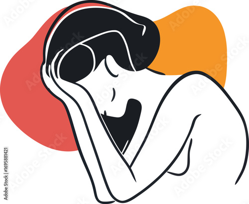 A single, unbroken line illustration depicts a youthful worker consumed by despair, highlighting the struggles of a young professional overwhelmed by stress and confusion on the job