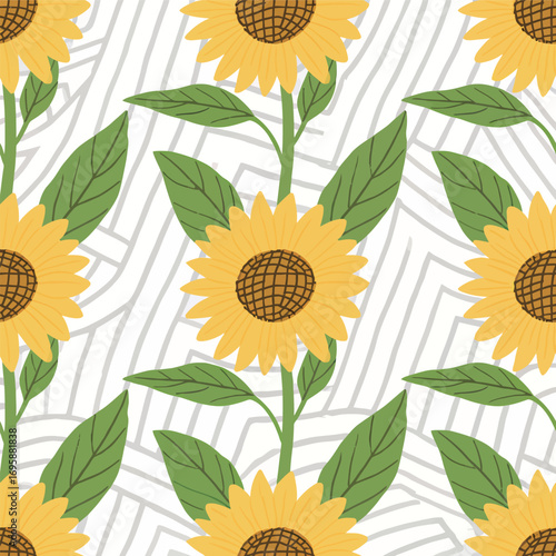 Bright yellow sunflowers against a light background, creating a cheerful decor pattern.