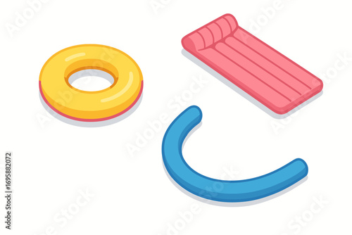 Pool Float Icons Set – Inflatable Mattress, Swim Ring and Noodle