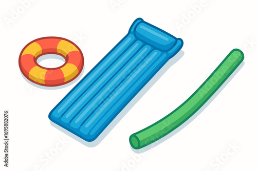 Pool Float Icons Set – Inflatable Mattress, Swim Ring and Noodle