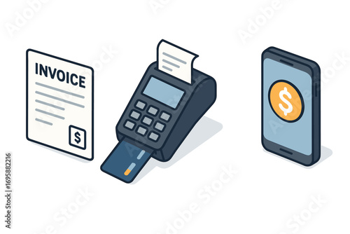 Digital Payment Icons Set – Invoice, POS Terminal and Mobile Banking