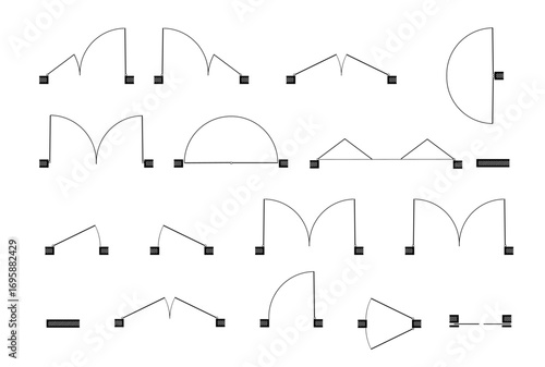 Doors for floor plan top view. Architectural icons for interior project. Construction graphic design element. Vector