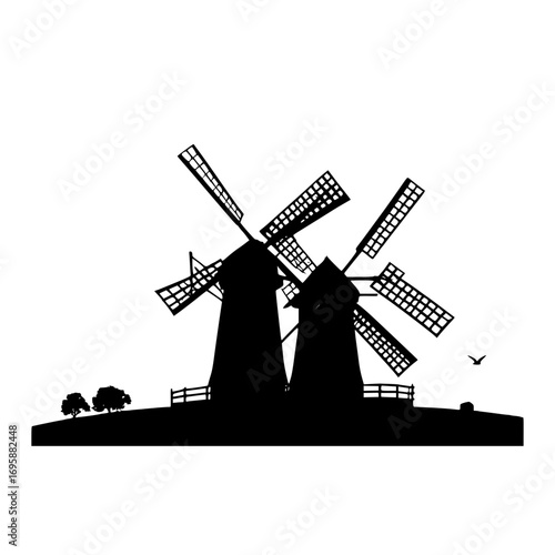 windmill silhouette vector