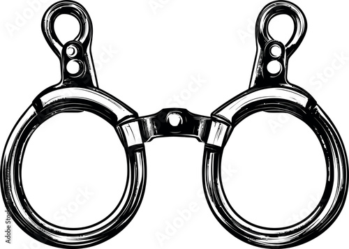 A minimalist illustration of a modern object, handcuffs, is depicted in a single line drawing, symbolizing crime investigation icons on a white background