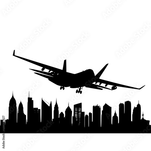 airplane flying in the city