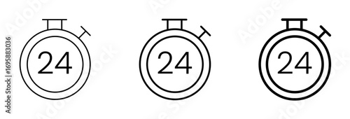 stopwatch icons with the number 24 inside vector illustration isolated on transparent background, editable stroke