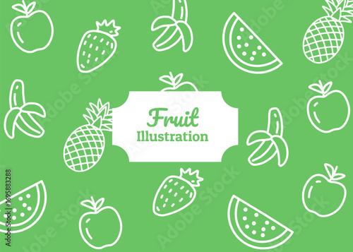 Fruit illustration with green background, food packaging, menu illustration hand drawn print ads, healthy food business, farm
