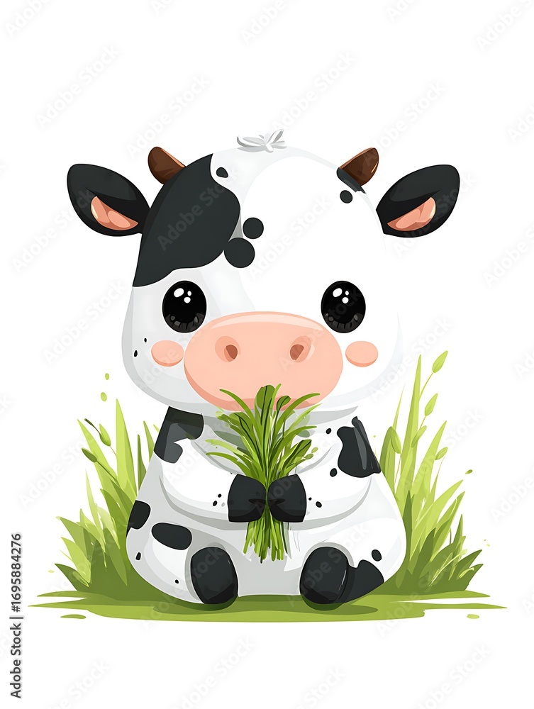 Obraz premium Happy Cow Holstein Milk calf farm animals domestic cattle adult young Cartoon Vector Illustration