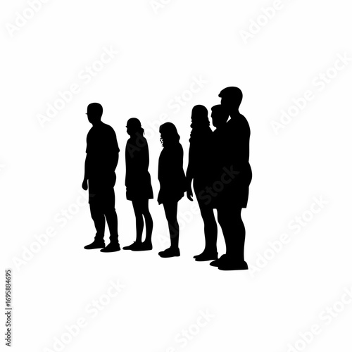 Silhouette of a crowd watching a street basketball game on white background