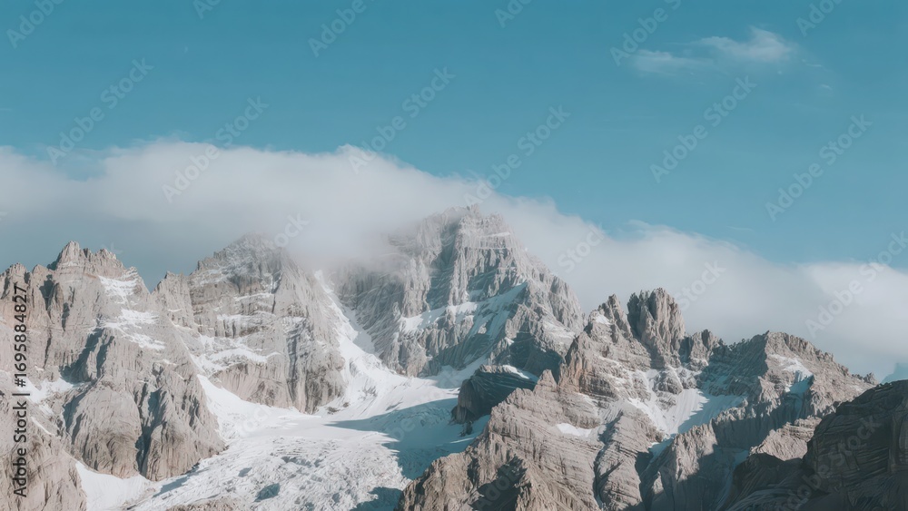 Obraz premium The majestic mountains, set against the blue sky and white clouds, fully demonstrate the grandeur of nature.