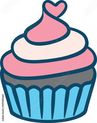 A lone illustration of a delectable muffin cake, accompanied by concepts for a cupcake shop menu and restaurant badge, as well as a logo for an online sweet pastry shop, all presented in a modern
