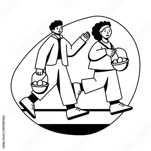 glyph illustration showing two character doing egg hunt