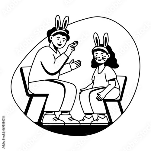 A character doing skin painting on face glyph style illustration 