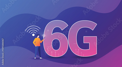 A vibrant illustration showcasing the concept of 6G mobile technology. EPS Vector