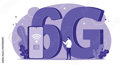 Modern illustration showcasing 6G technology and mobile connectivity. EPS Vector