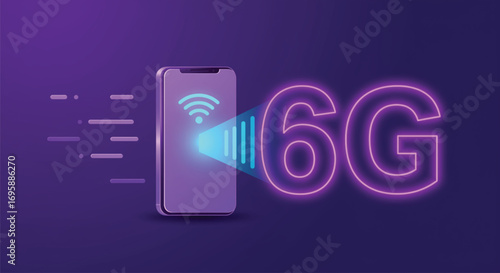 A vibrant, modern graphic showcasing a smartphone with a projected 6G symbol, emphasizing the future of mobile connectivity. EPS Vector