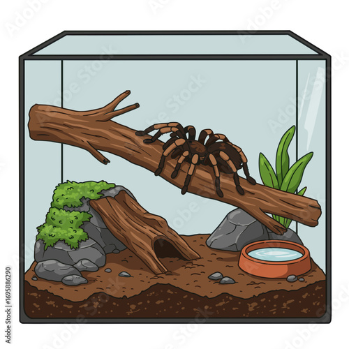 Tarantula Spider in Its Terrarium Habitat