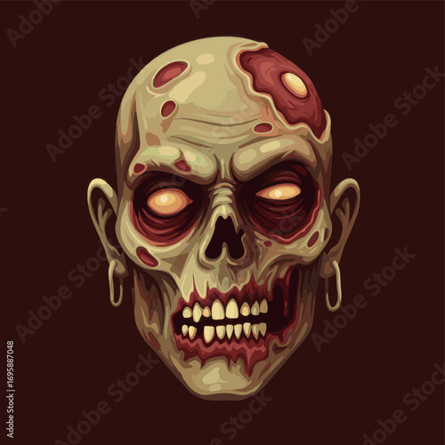 Zombified Skull with Decaying Flesh and Glowing Eyes