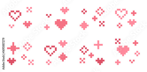 Photos 8-bit pixel art pink heart with sparkling effect for retro cute game design, dec