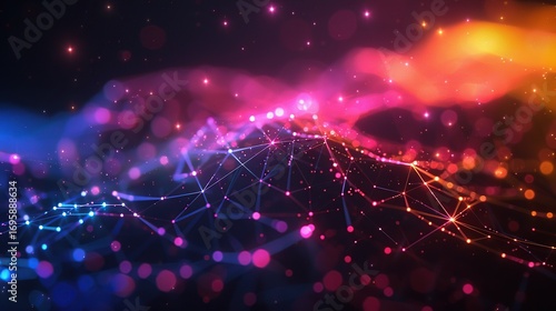 Abstract Digital Network Connections with Colorful Lines for Futuristic Design Projects