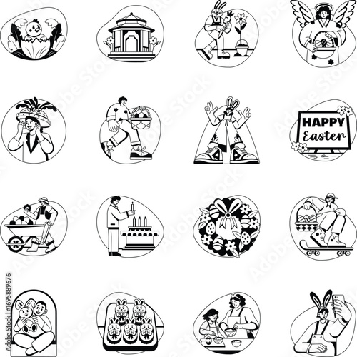 Collection of Glyph Style Easter Illustrations 

