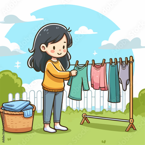 vector illustration of a person drying his clothes