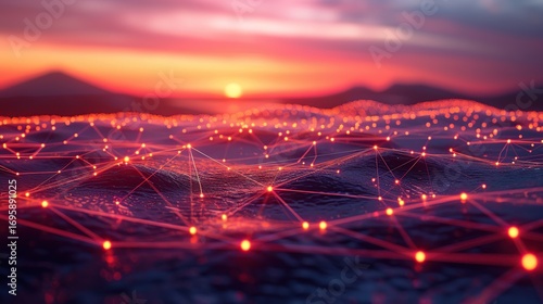 Technology-Inspired Abstract Network Connections with Lines and Nodes Artwork