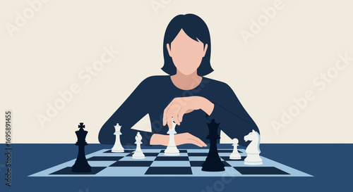 Strategic Focus: Woman in Fedora at Chessboard