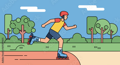 Vibrant Rollerblading Fun in a Stylized Park