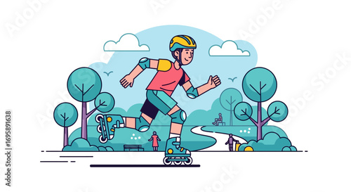 Vibrant Rollerblading Fun in a Stylized Park